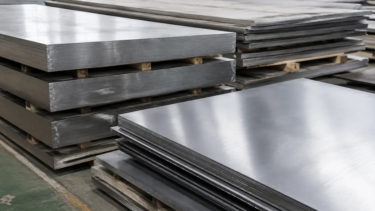 Illustrative stacks of stainless steel sheet and plate